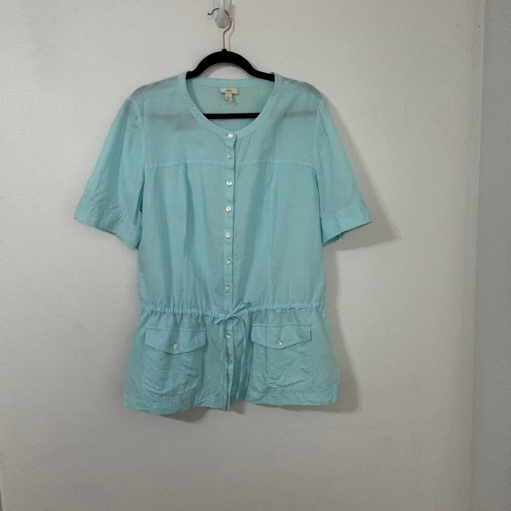J.Jill Linen Blend Shirt Coastal Button Down Utility Lightweight Summer Womens L